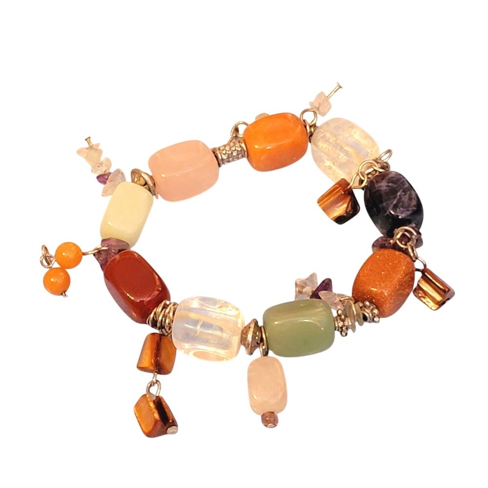 Vintage‎ Semi-Precious Gemstone & Agate Chunky Beaded Stretch Bracelet sbr-9